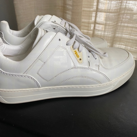Fendi white leather trainers rubber shoes monogram double F size 7 Italy low cut main image 6